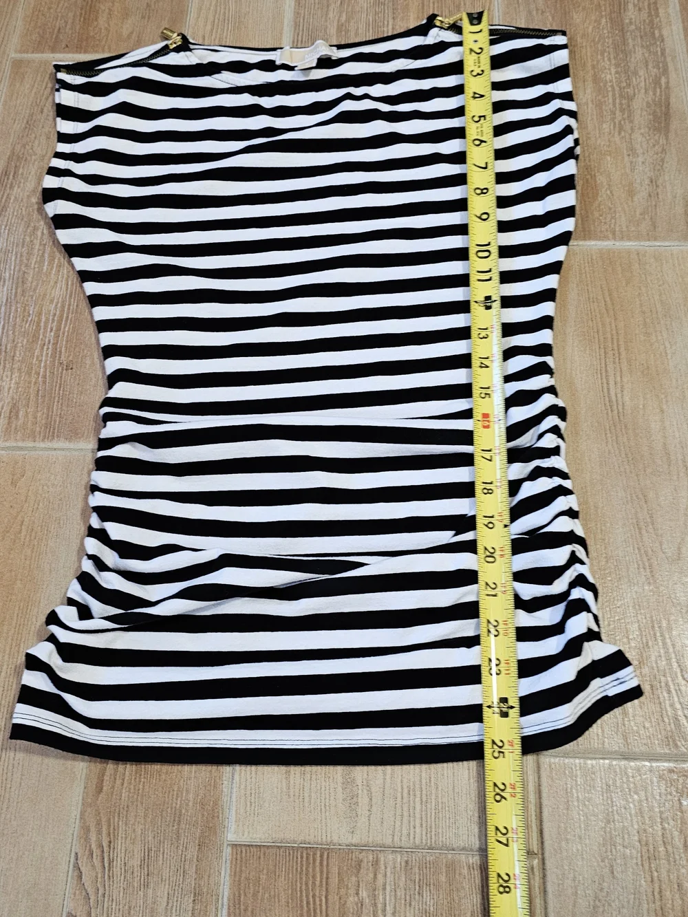 Michael Kors Black and White Striped Top with Gold Zipper, Small